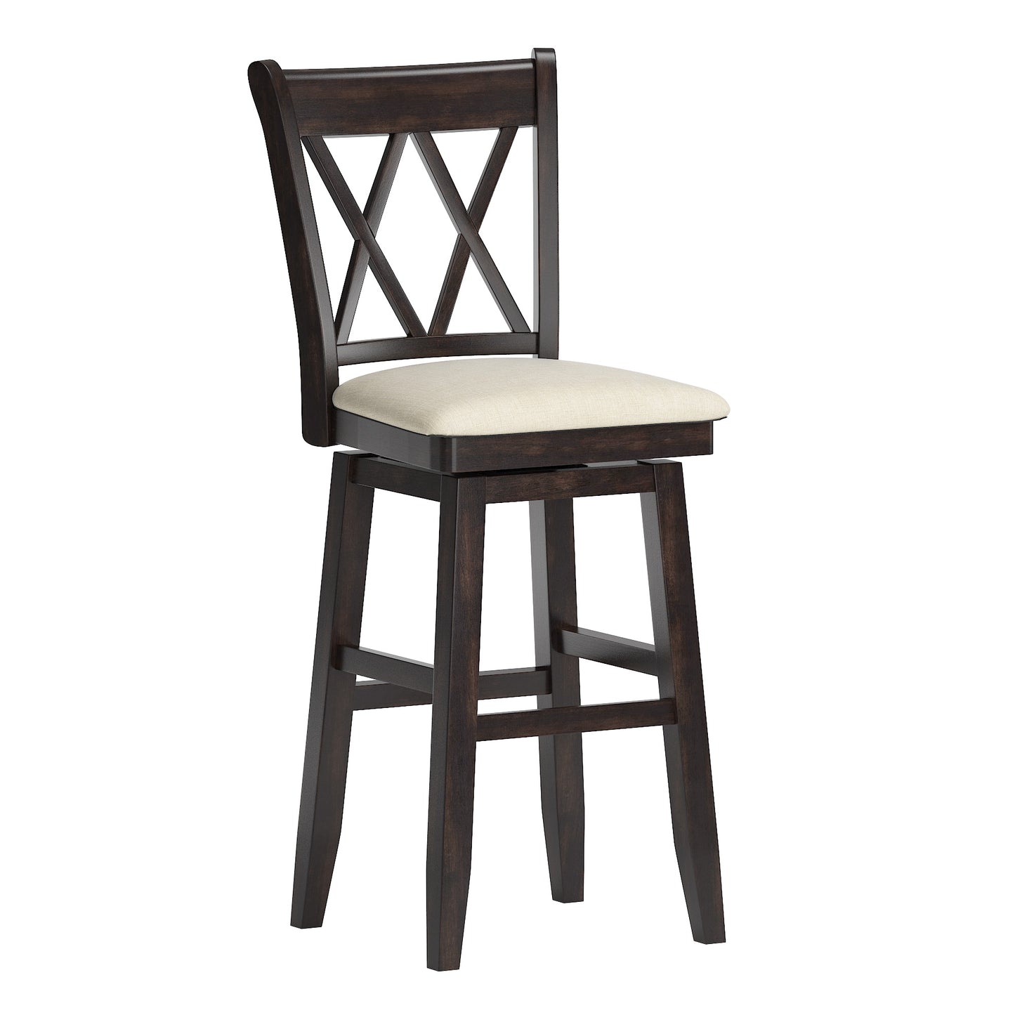 Double X-Back Wood Swivel Bar Stool - Antique Black Finish