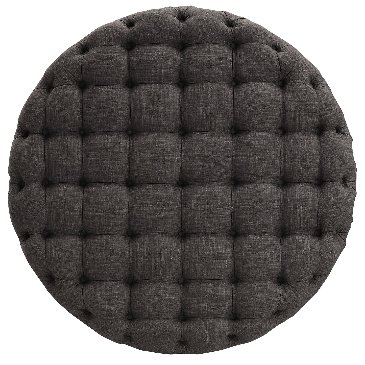 Round Tufted Ottoman with Casters - Dark Gray Linen