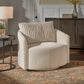 Oversized Wale Corduroy Swivel Accent Chair with Furry Channel Pillow - Beige Chair, Taupe Pillow