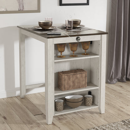 Wood Counter Height Dining Table with Charging Station - Dark Charry Top and Two-Tona Gray & Whita Basa Finish