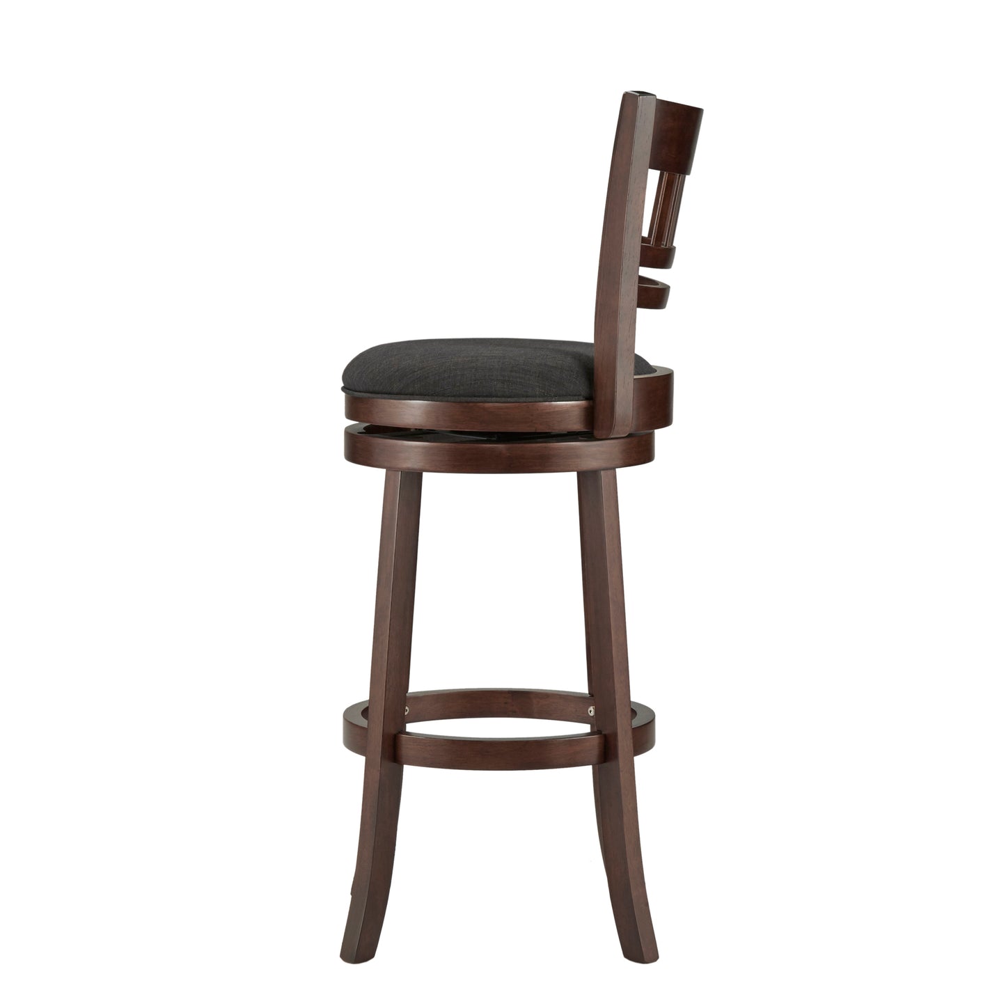 Lattice Back 29"H Swivel Bar Stool - Dark Charry Finish, Dark Gray Linan