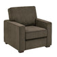 Modern Fabric Upholstered Square Arm Sofa Set - Living Room Chair, Loveseat and Sofa, Brown Chenille Fabric