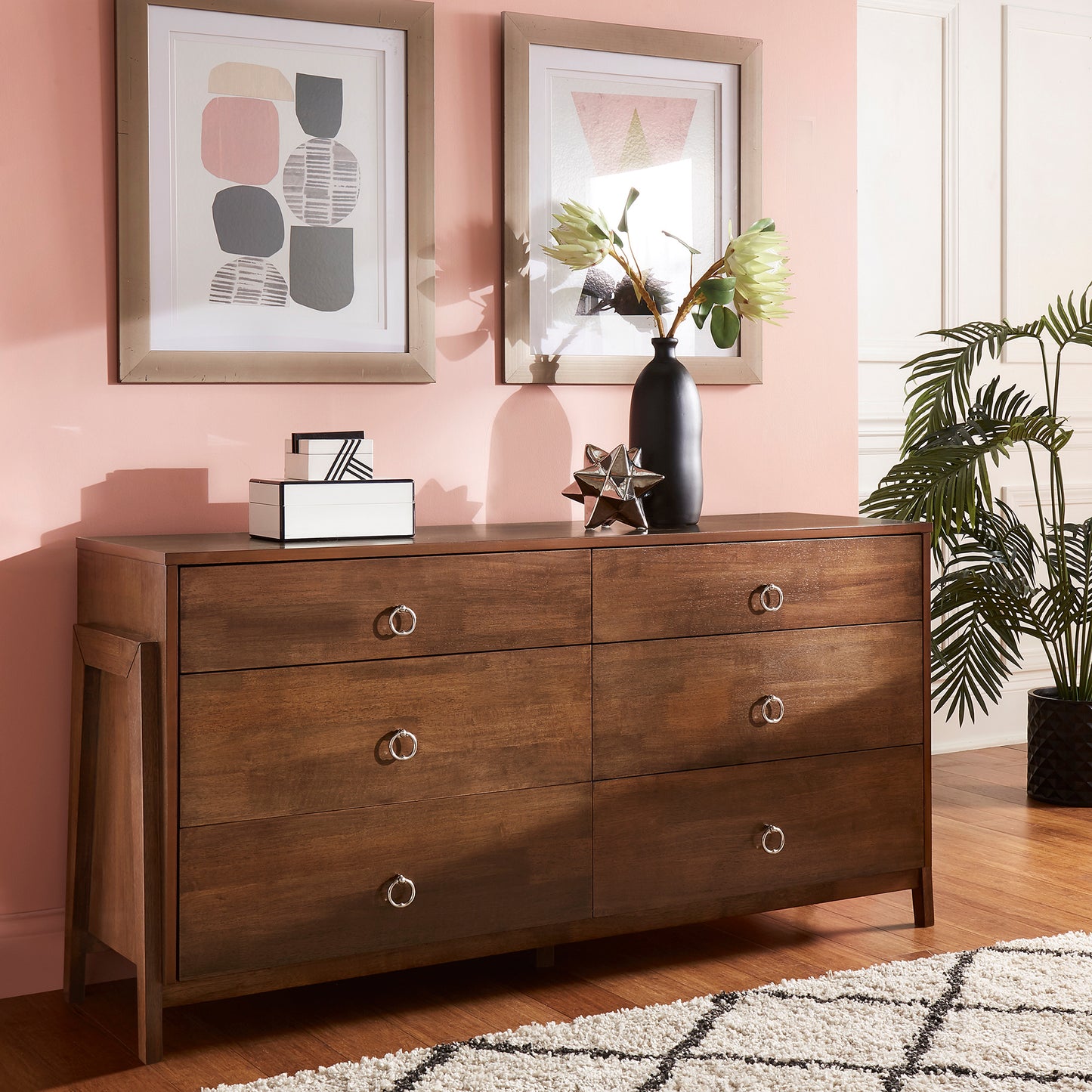 Wood 6-Drawer Dresser - Brown Finish