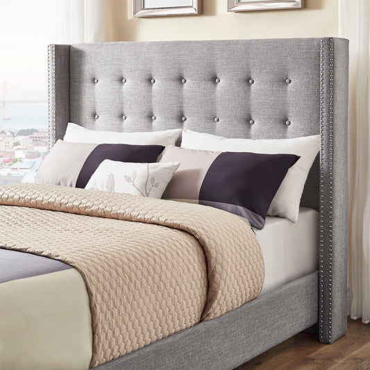 Tufted Linen Wingback Bed - Gray Linen, Full