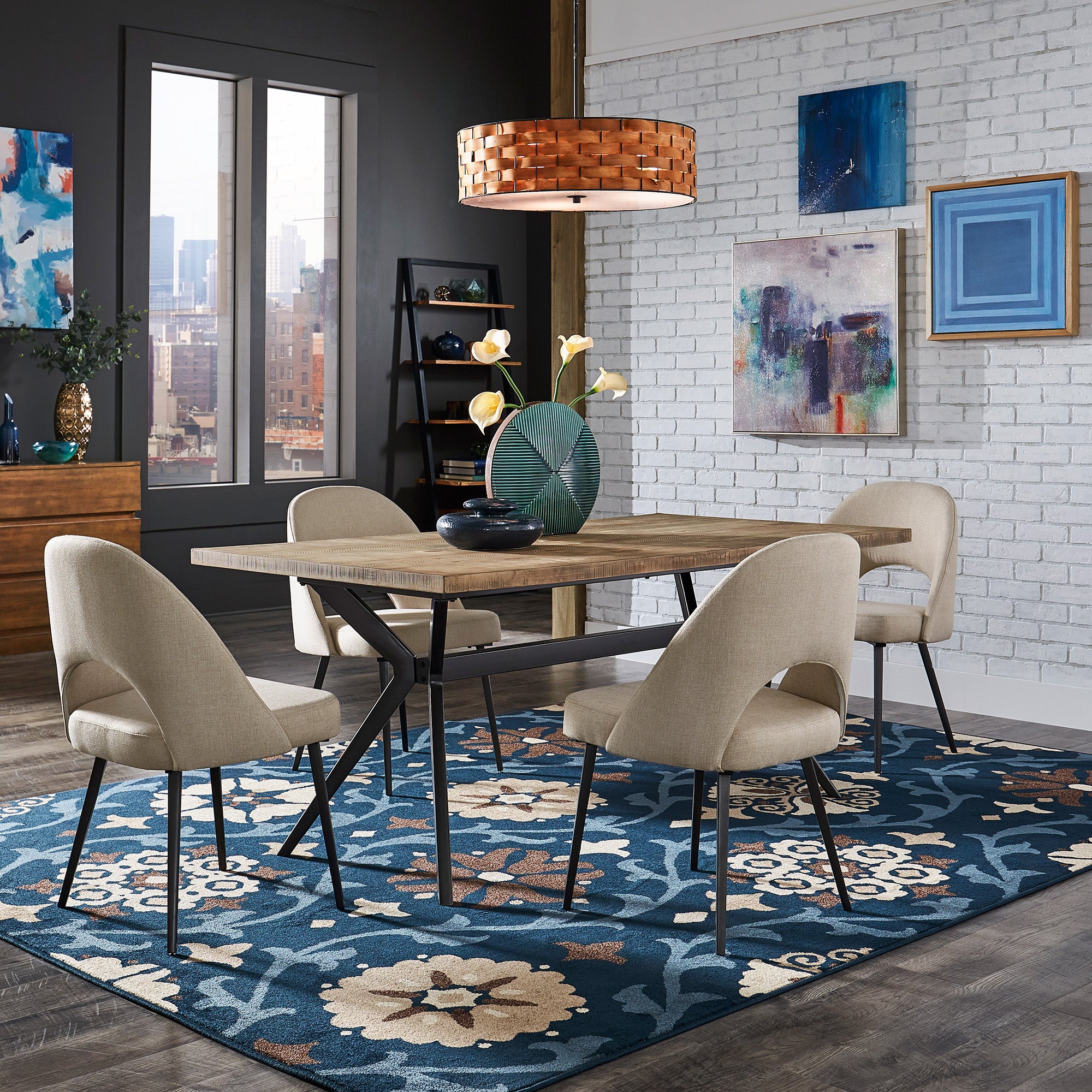 Dining room table with best sale fabric chairs