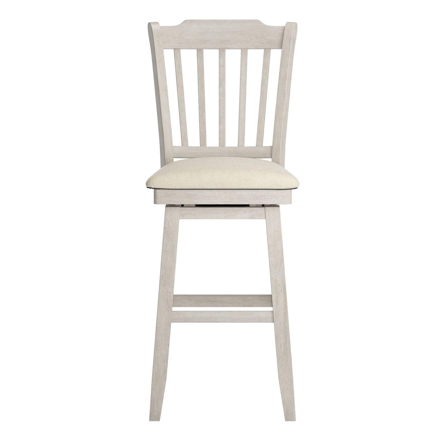 Slat Back Bar Height Wood Swivel Bar Stool - Antique White Finish