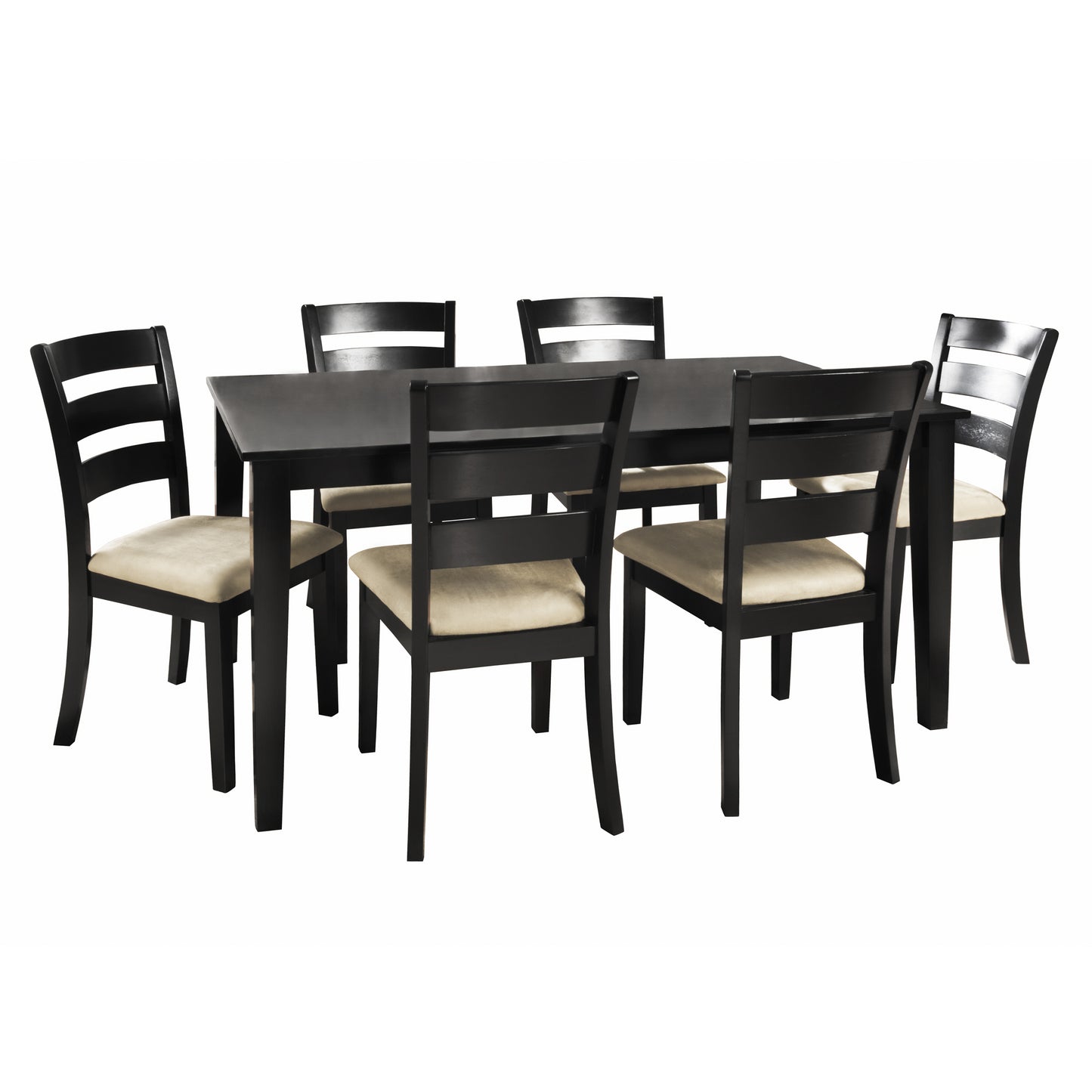 Black Wood Dining Set - 60-inch Table, Ladder Back Chairs, 7-Piece Set