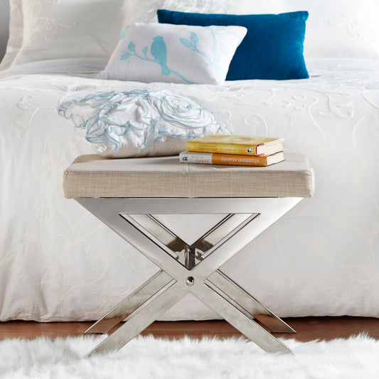 22-inch Chrome Finish Metal Stool - Beige Linen