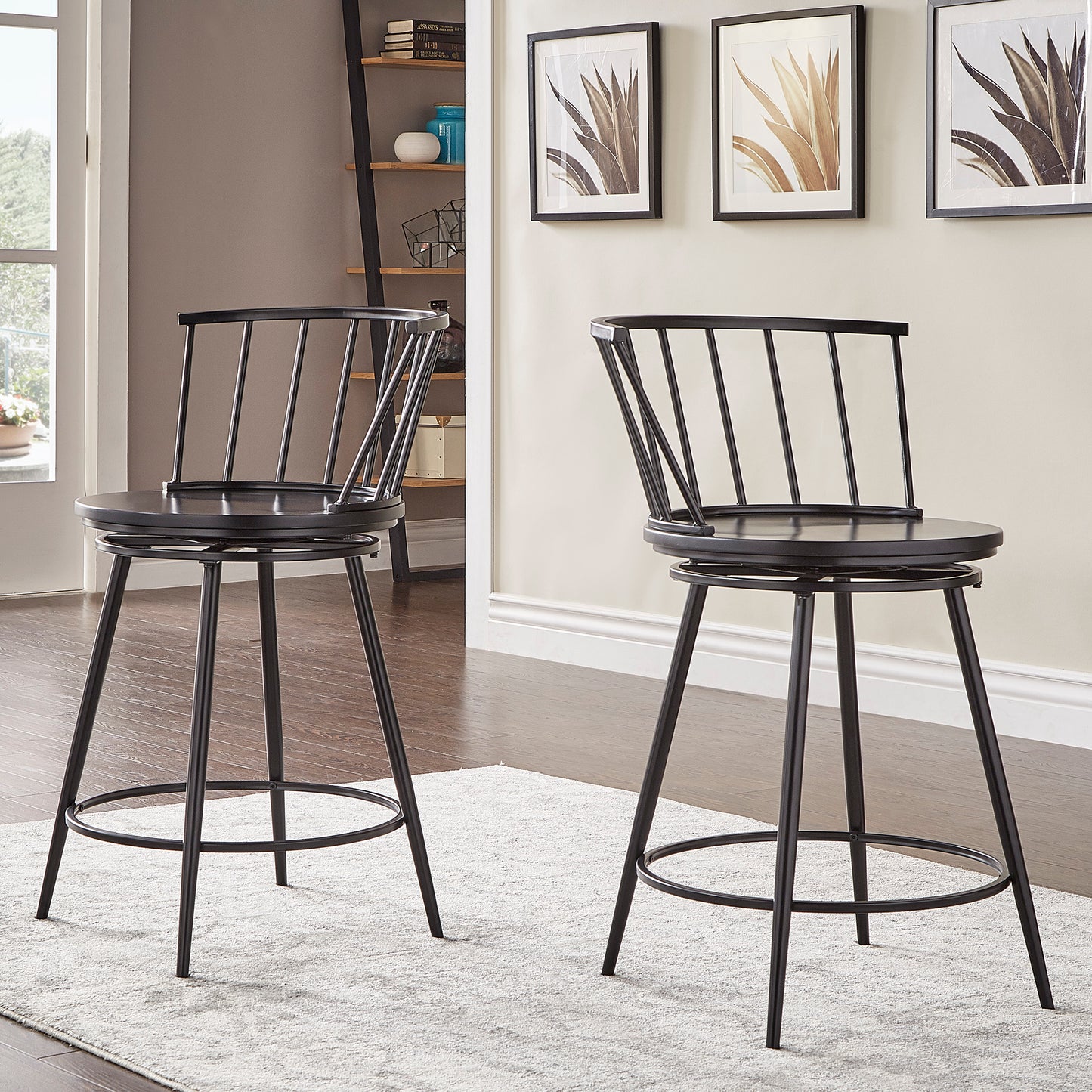 Windsor Swivel Counter Stools with Low Back (Set of 2) - Black