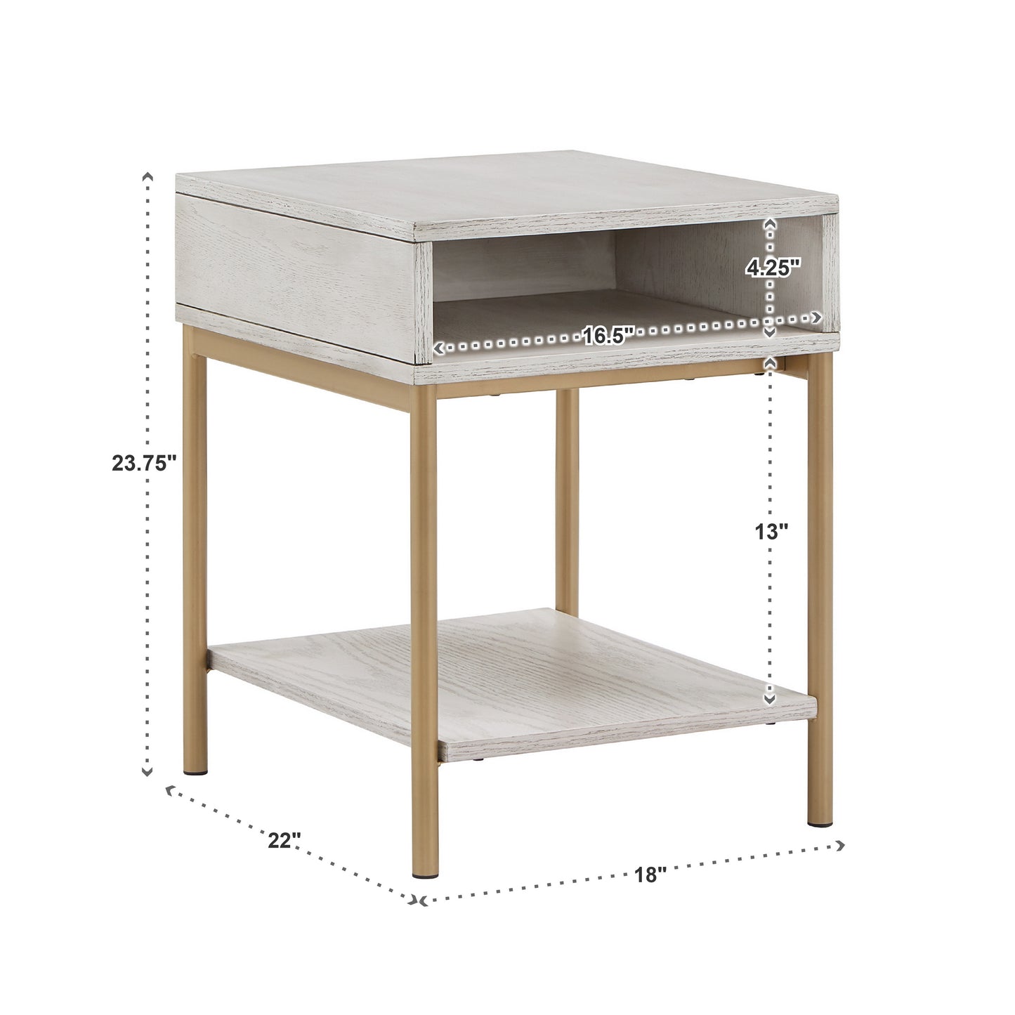 Two-Tone Rectangular End Table with USB Port - White Finish