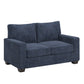 Modern Fabric Upholstered Square Arm Sofa - Loveseat, Blue Chenille Fabric