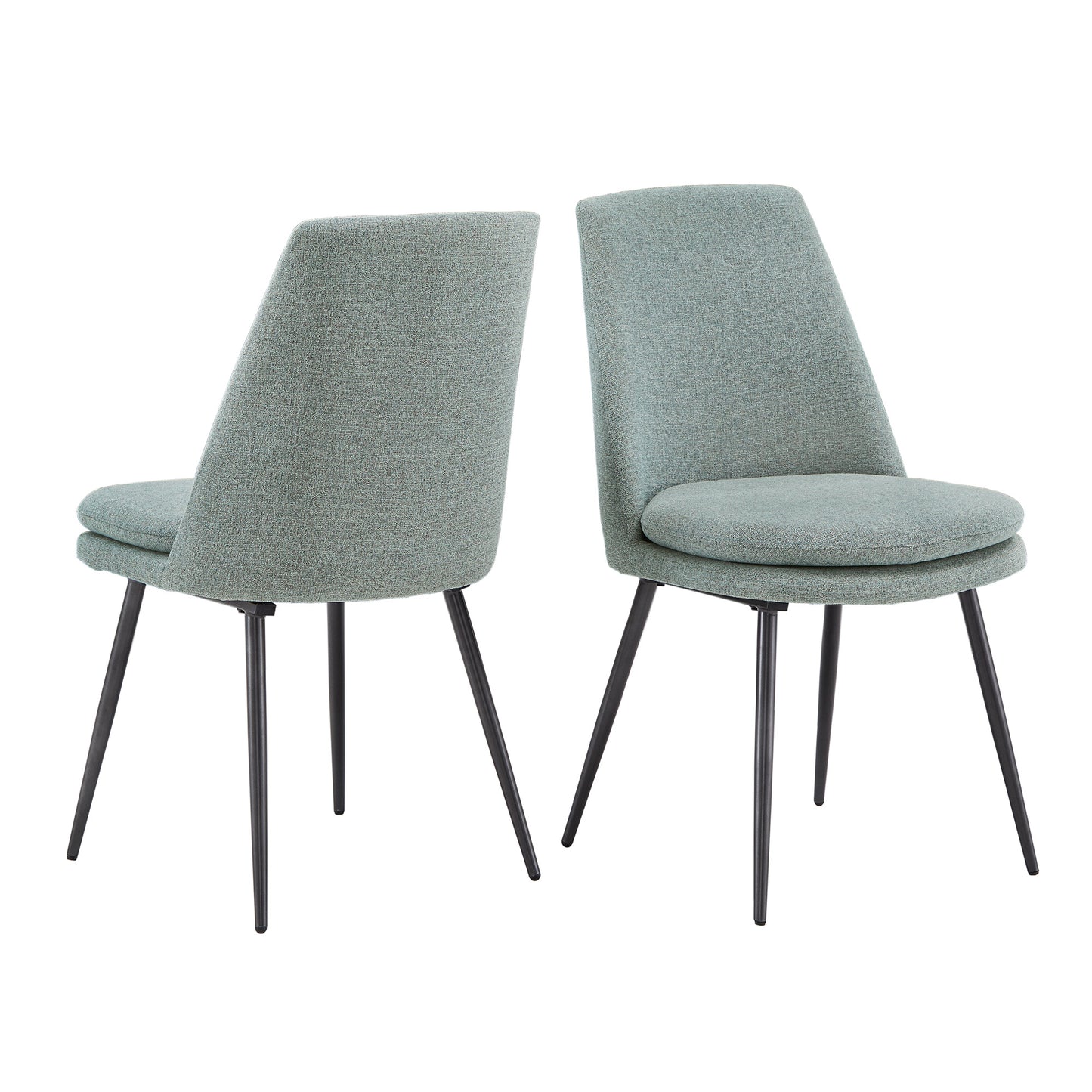 Upholstered Dining Chairs (Set of 2) - Blue Chenille Fabric, Black Legs