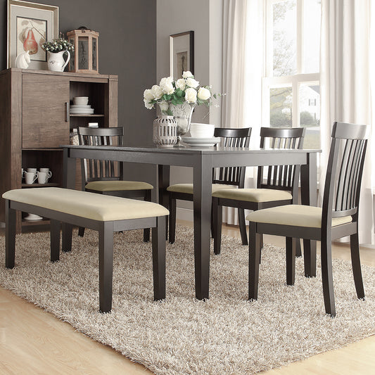 Black Wood Dining Set - 60-inch Table, Mission Back Chairs, 6-Piece Set