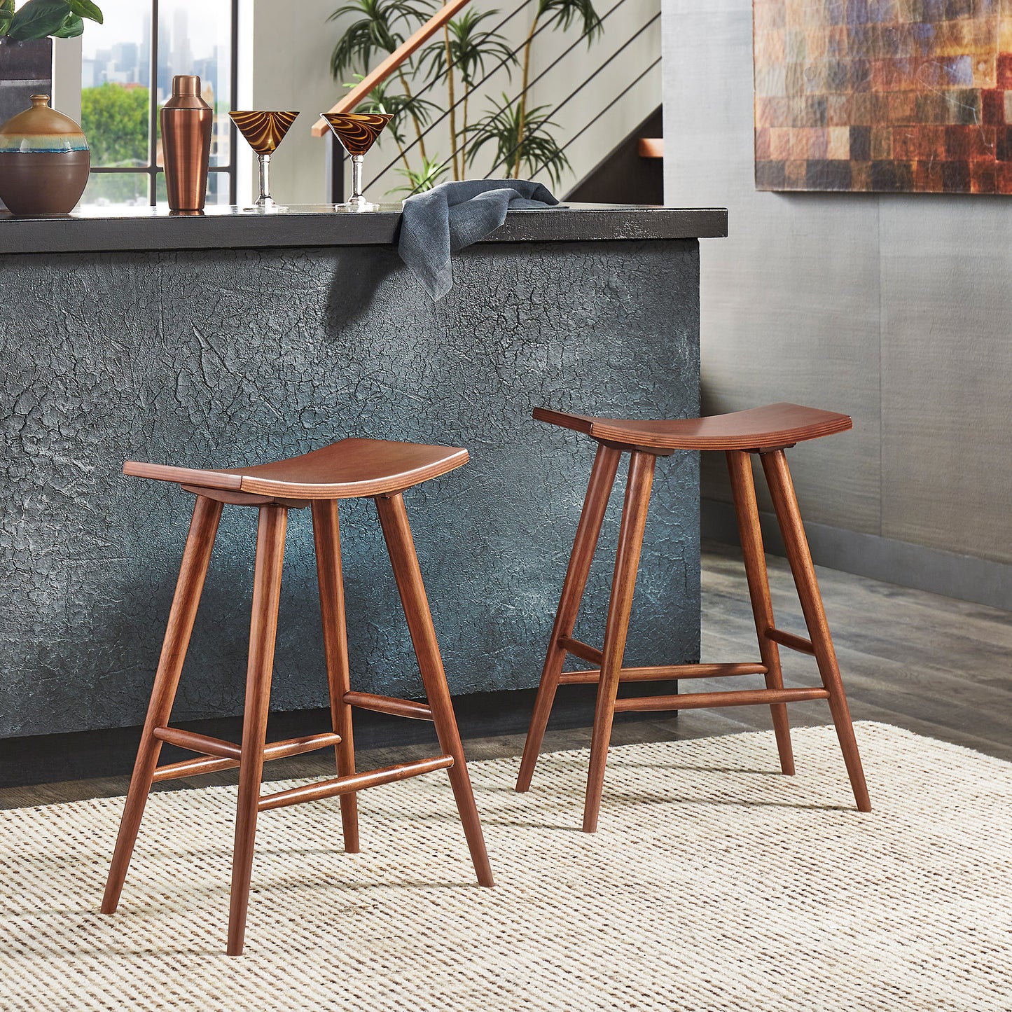 Solid Wood 24" Counter Stool (Set of 2) - Oak Finish