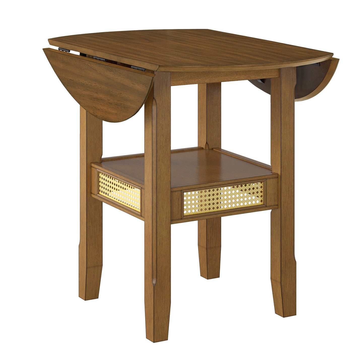 Cane Accent Dining - Round Top Table with 2-Drop Leaves, Oak Finish