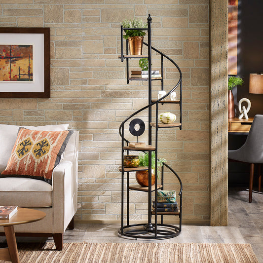 Black Finish Metal Spiral Staircase Display Shelf