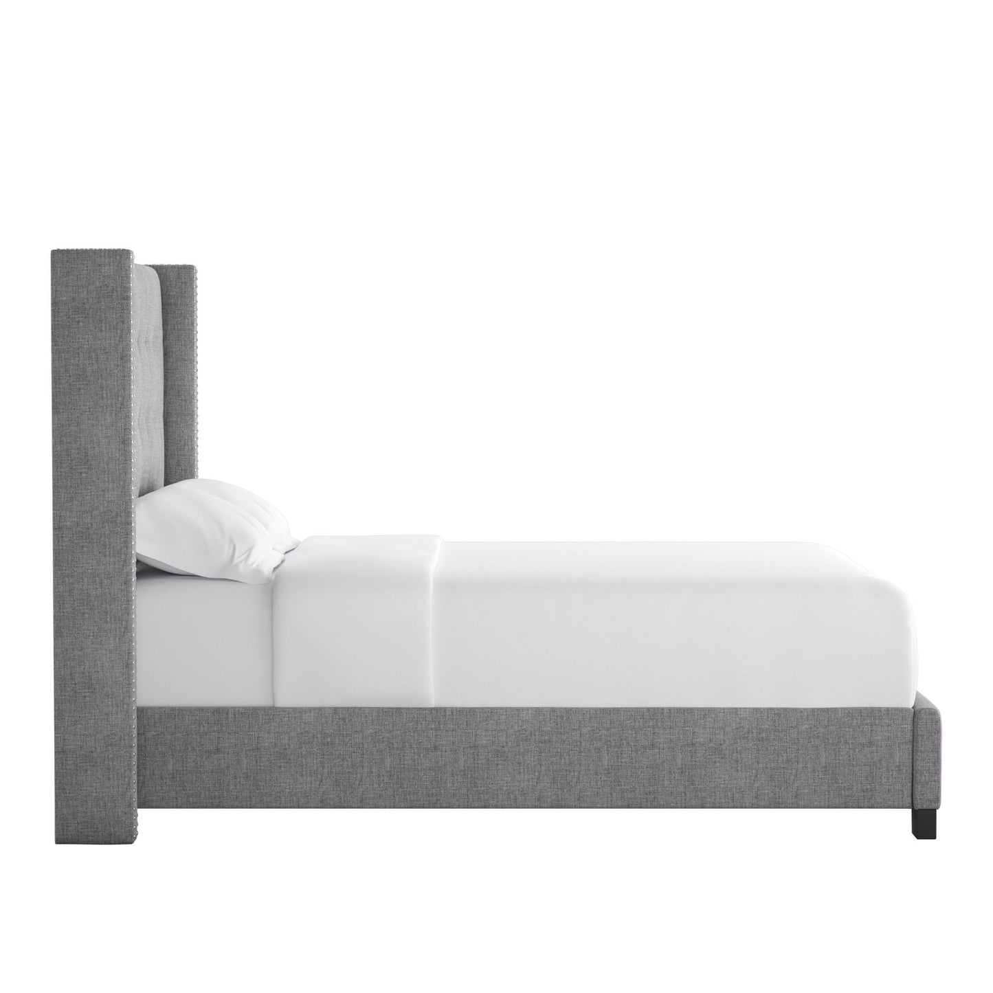 Tufted Linen Wingback Bed - Gray Linen, Full