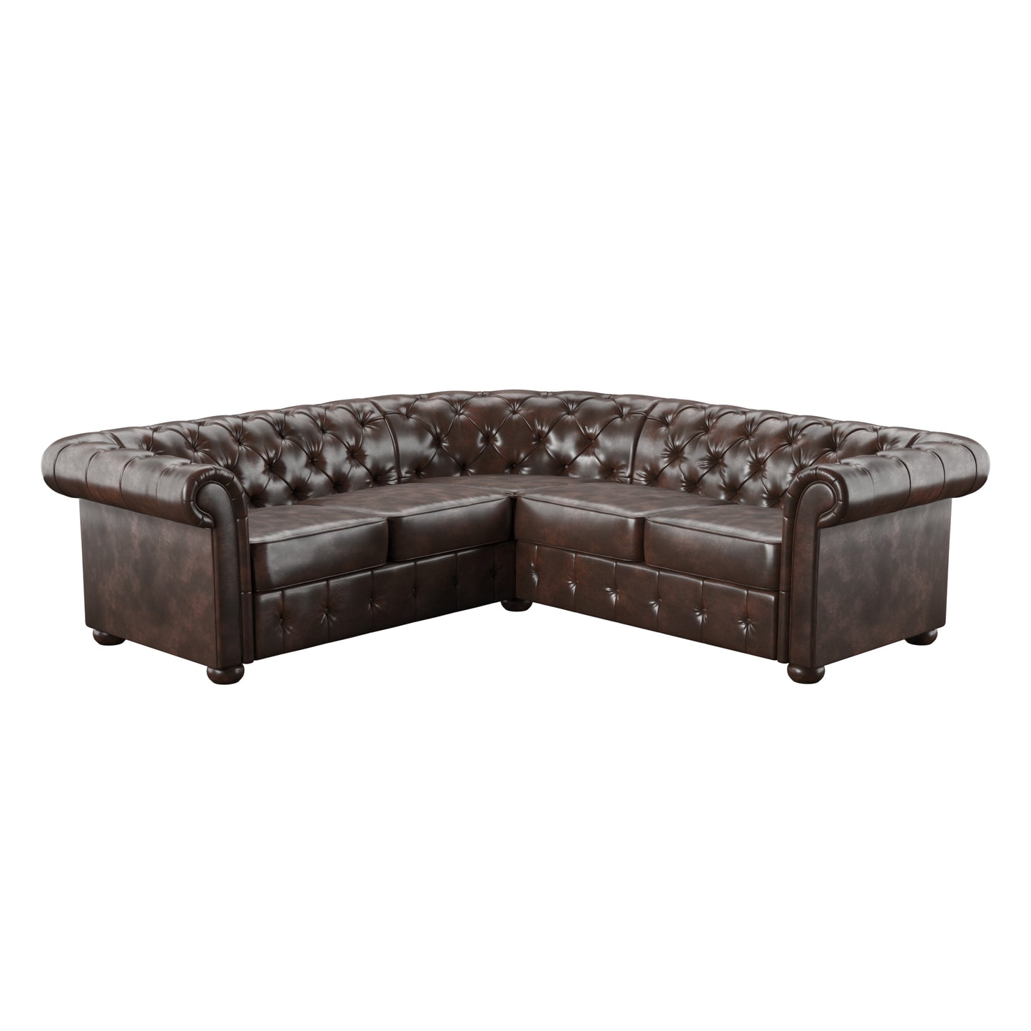 5-Seat L-Shaped Chesterfield Sectional Sofa - Brown Bonded Leather