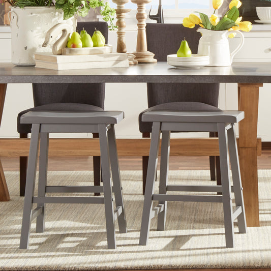 Saddle Seat 24" Counter Height Backless Stools (Set of 2) - Frost Gray Finish