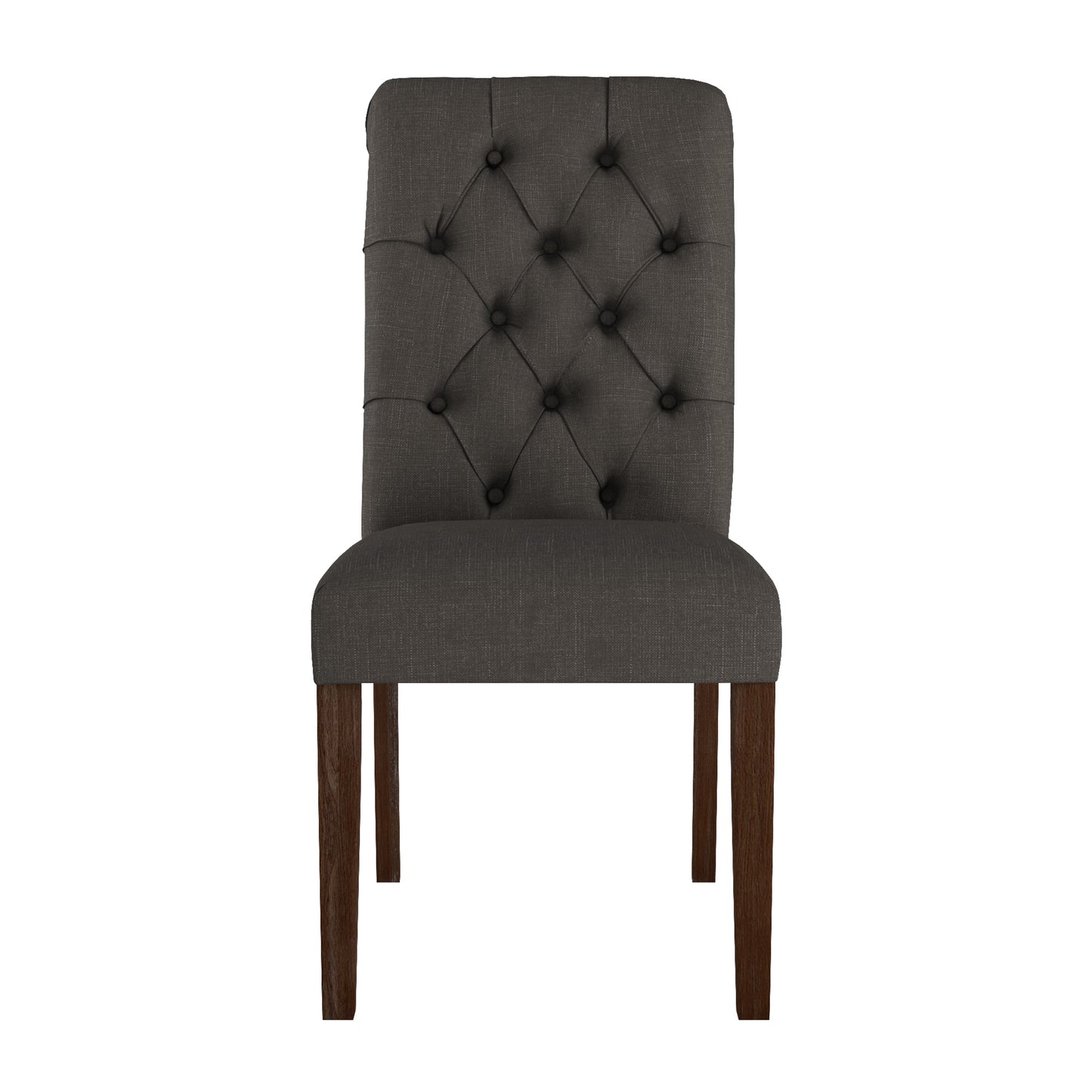 Tufted Rolled Back Parsons Chairs (Set of 2) - Brown Finish, Dark Gray Linan