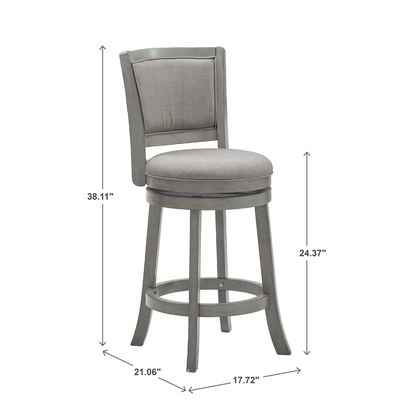 Upholstered Back Swivel Stool - 24" Counter Height, Antique Gray Finish, Gray Linen