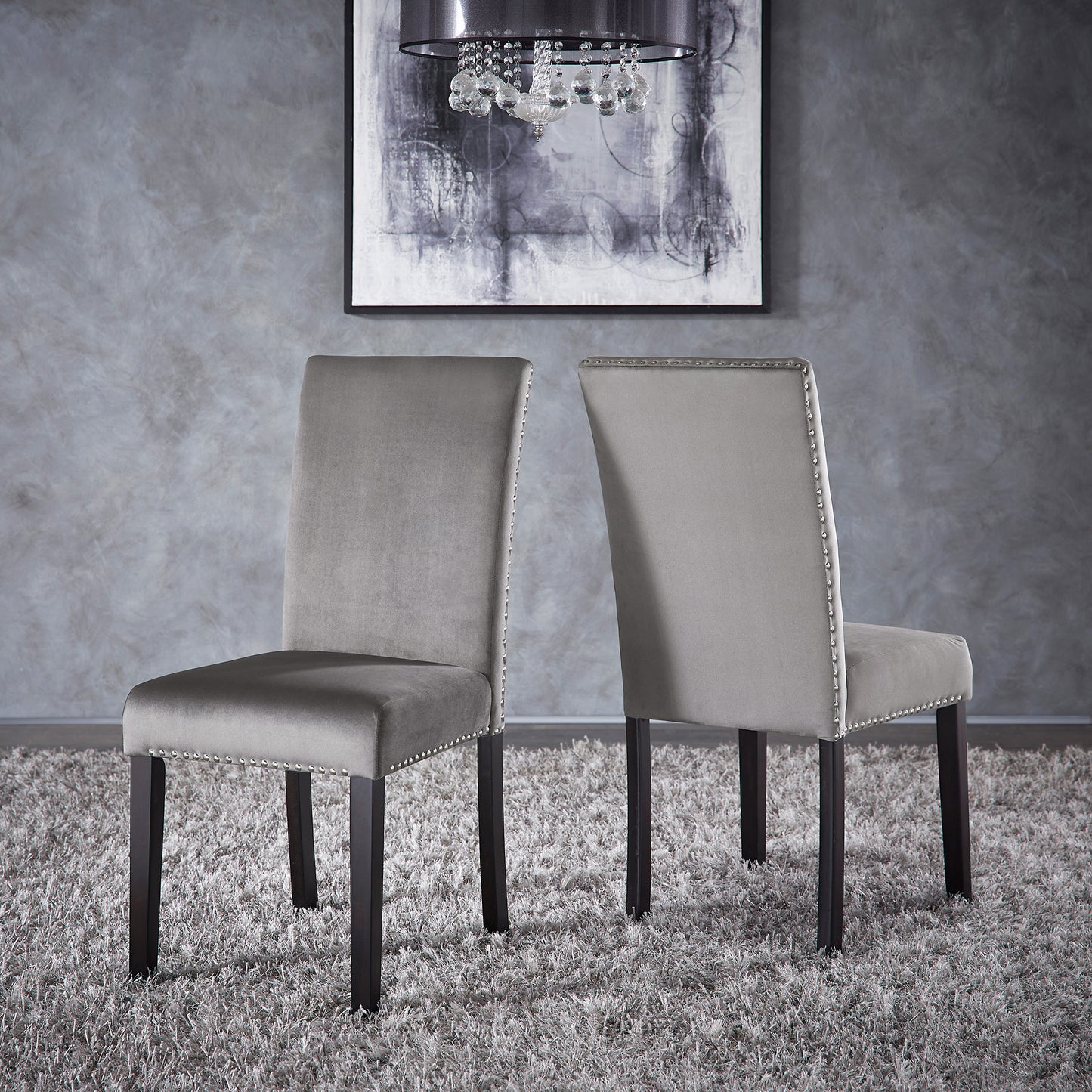 Nailhead Velvet Upholstered Chairs (Set of 2) - Sida Dining Chair, Gray