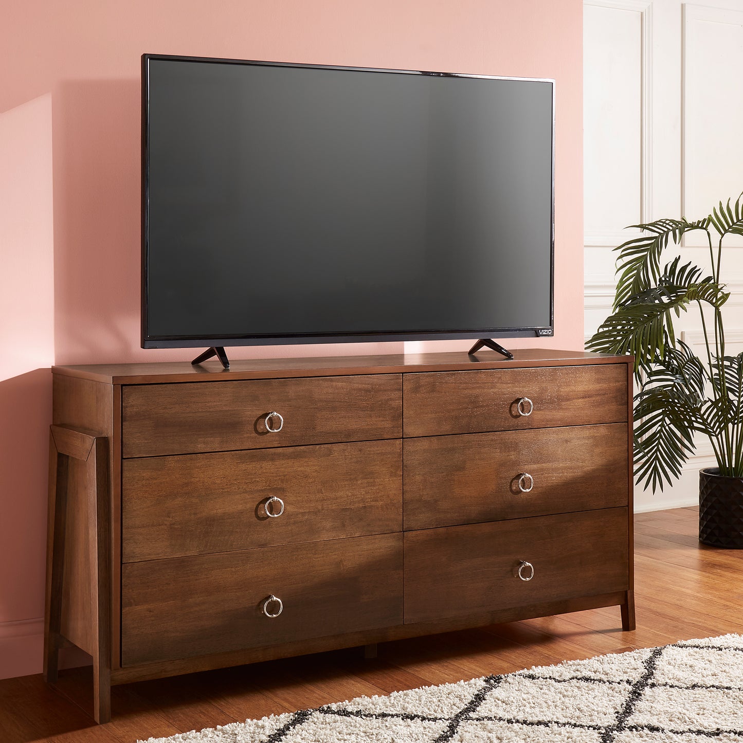 Wood 6-Drawer Dresser - Brown Finish