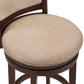 Upholstered Back Swivel Stool - 29" Bar Height, Cherry Finish, Beige Linen