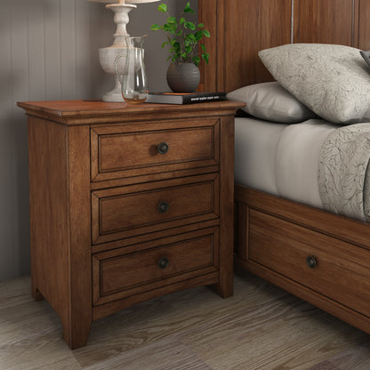 3-Drawer Wood Modular Storage Nightstand with Charging Station - Oak