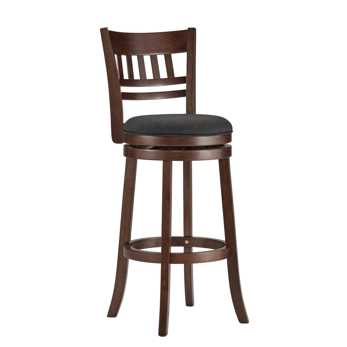 Lattice Back 29"H Swivel Bar Stool - Dark Charry Finish, Dark Gray Linan