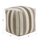 Upholstered Square Pouf Ottoman - Brown Tone Stripe Pattern Fabric