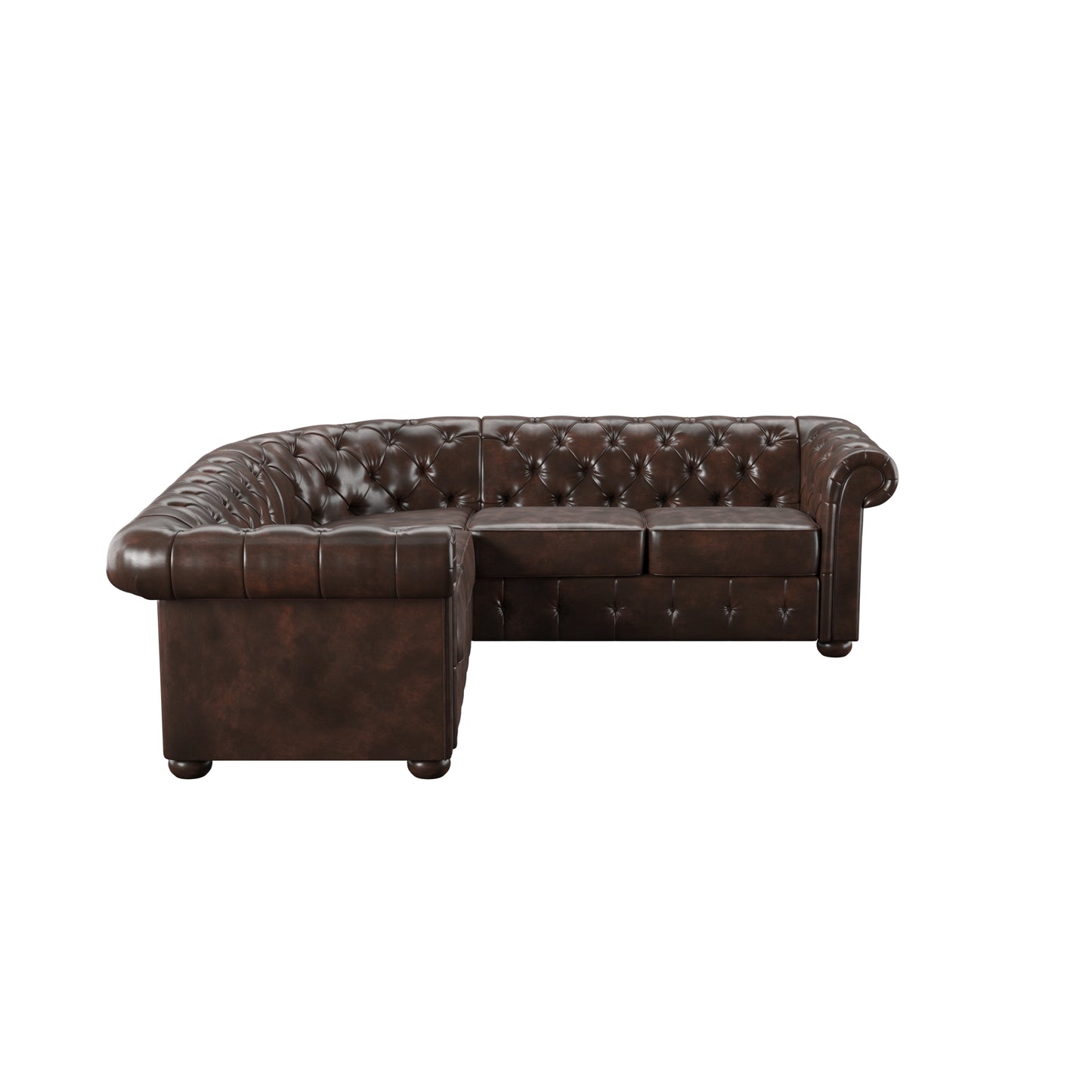 5-Seat L-Shaped Chesterfield Sectional Sofa - Brown Bonded Leather