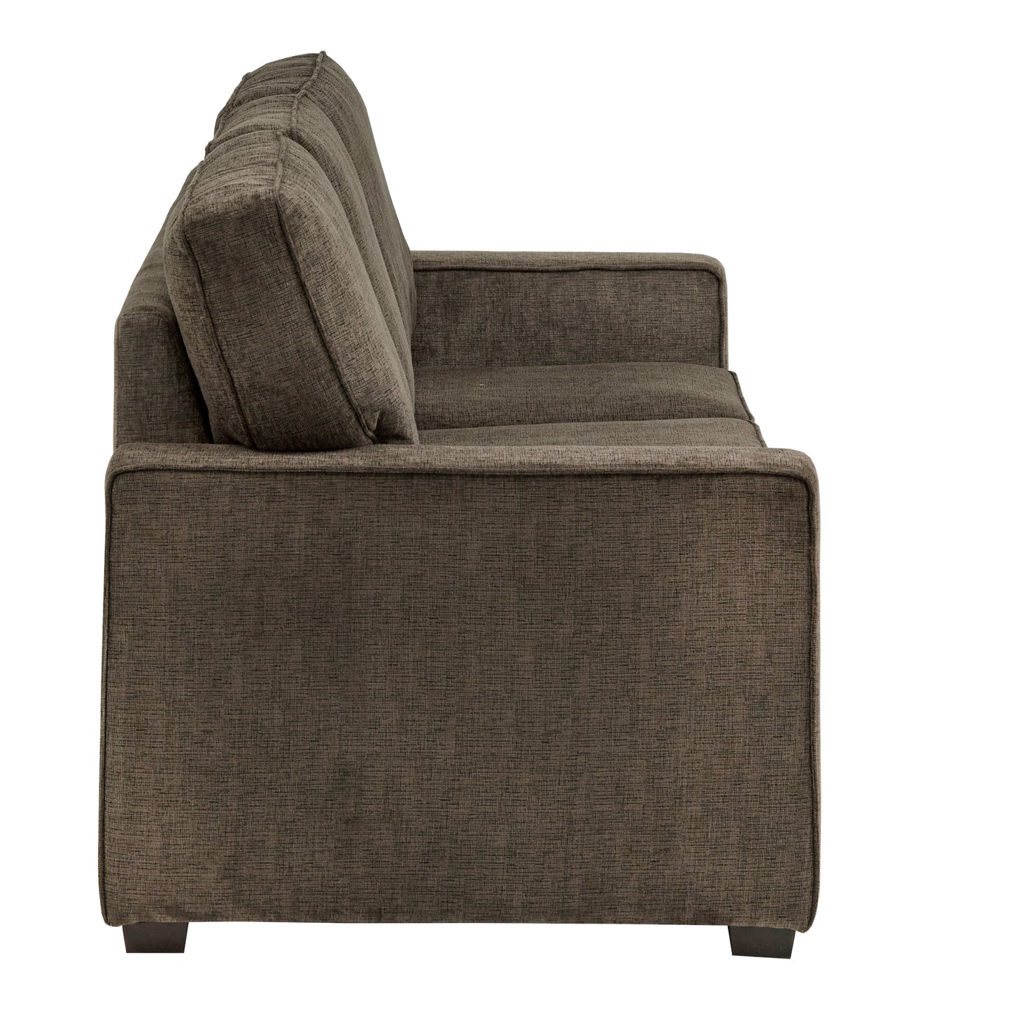 Modern Fabric Upholstered Square Arm Sofa Set - Living Room Chair, Loveseat and Sofa, Brown Chenille Fabric