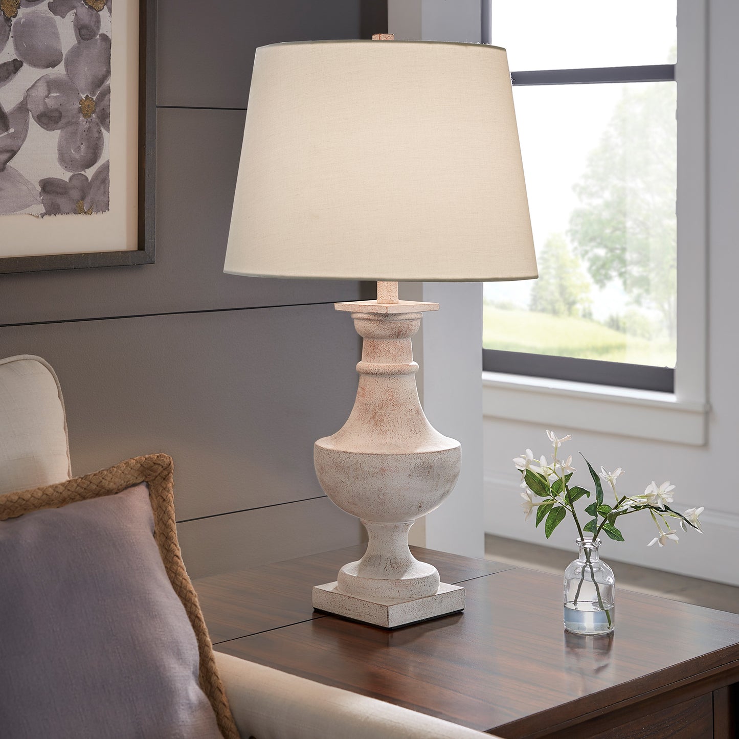 Textured Off-White 1-Light Accent Table Lamp