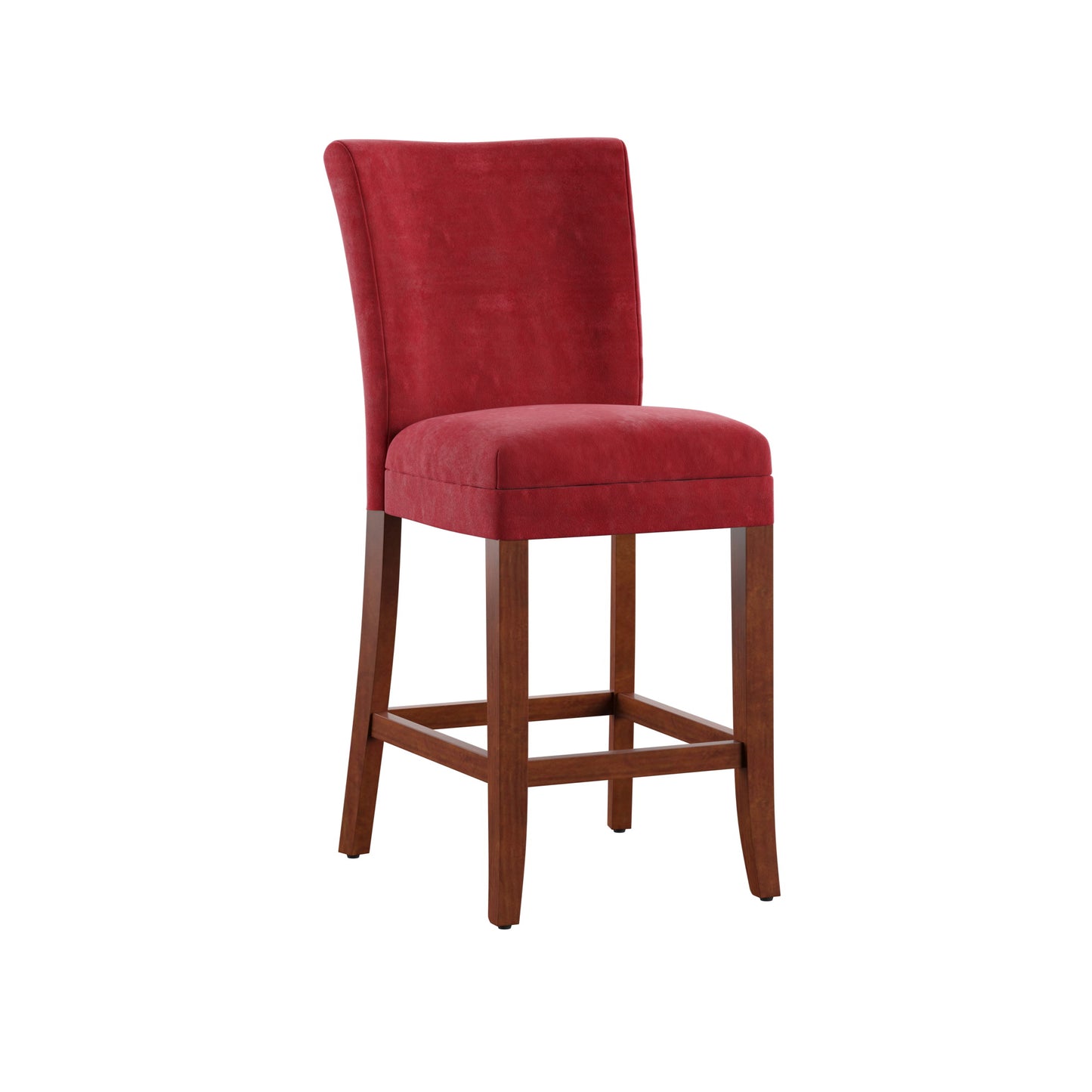 Classic Upholstered High Back Counter Height Chairs (Set of 2) - Cherry Finish, Red Microfiber