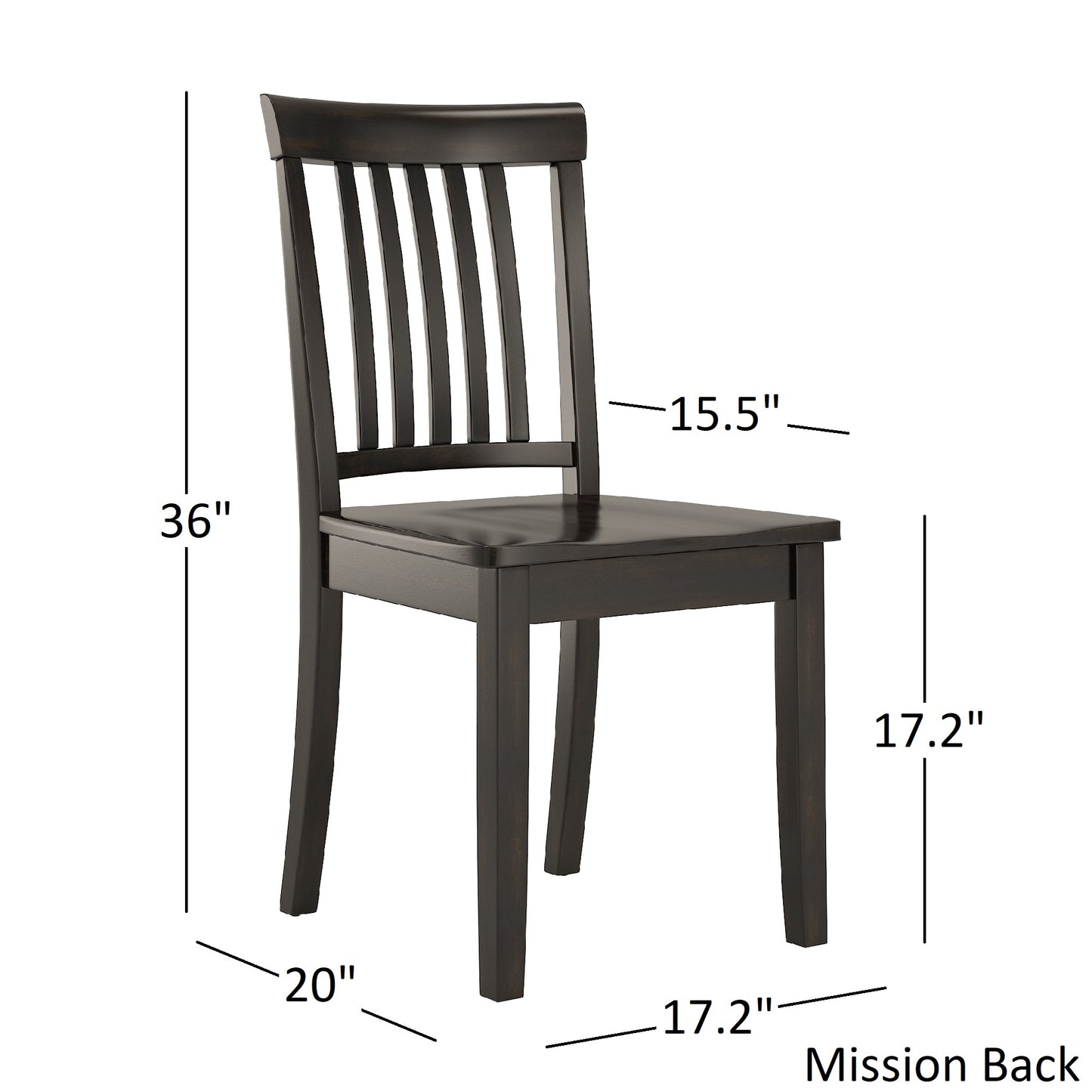 Mission Back Wood Dining Chairs (Set of 2) - Antique Black Finish