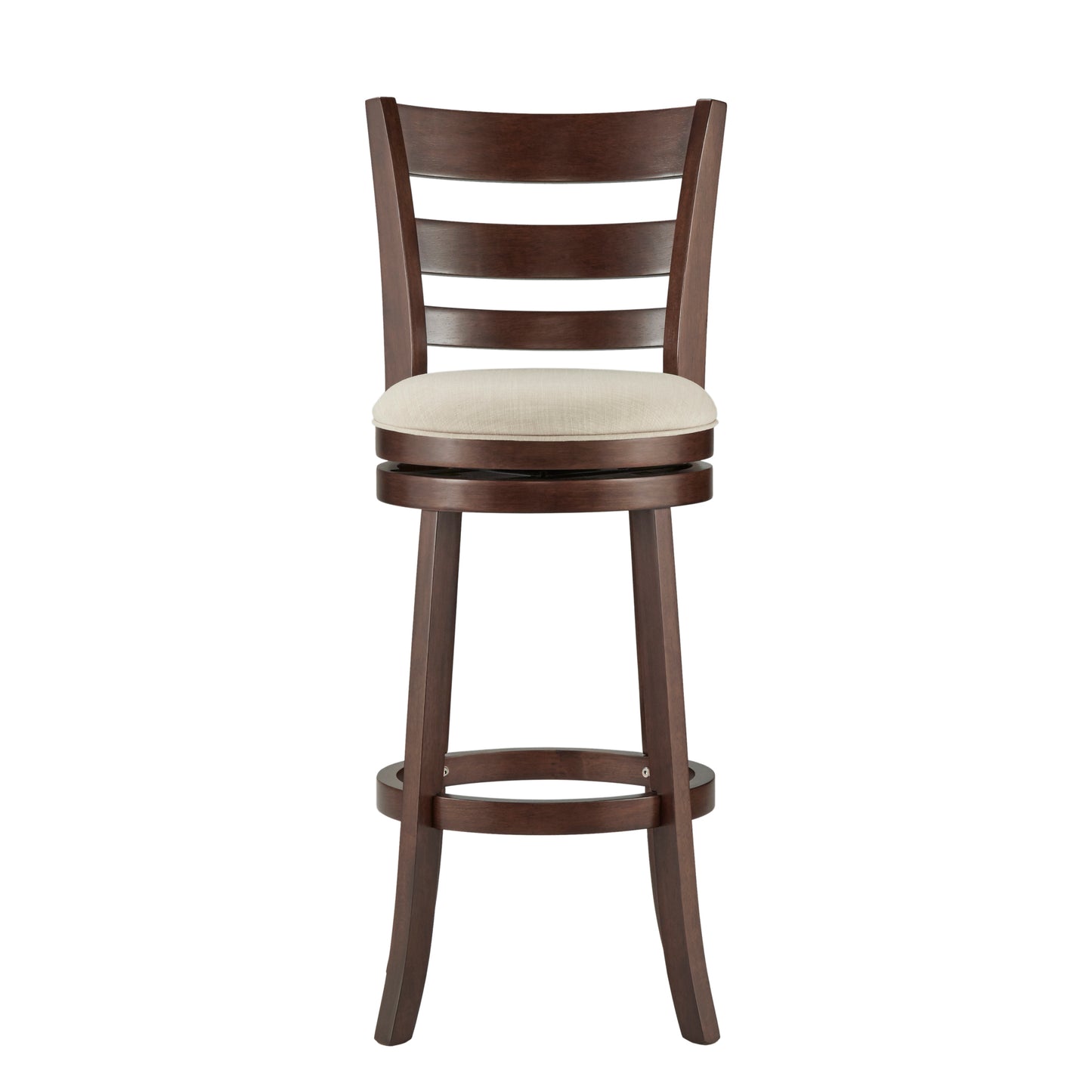 Ladder Back 29"H Swivel Bar Stool - Dark Cherry Finish, Beige Linen