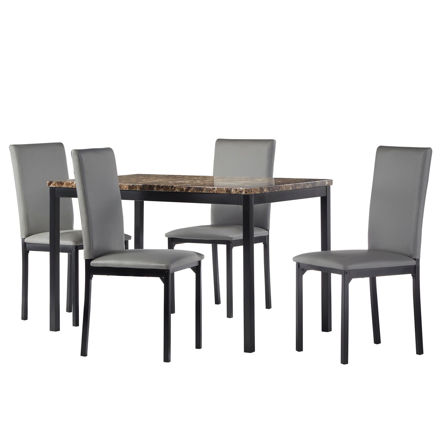 Faux Marble Top 5-Piece Dining Set - Brown Faux Marbla, Gray Faux Laathar