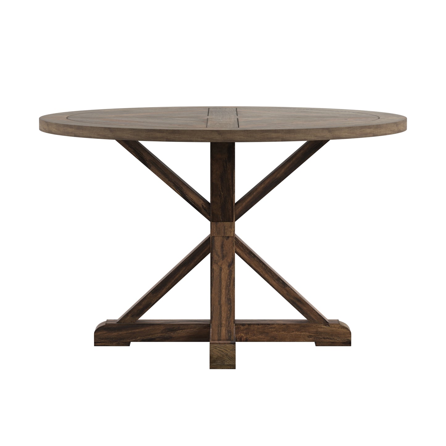 Rustic X-Base Round Pine Finish Dining Table - 48-inch, Brown Finish