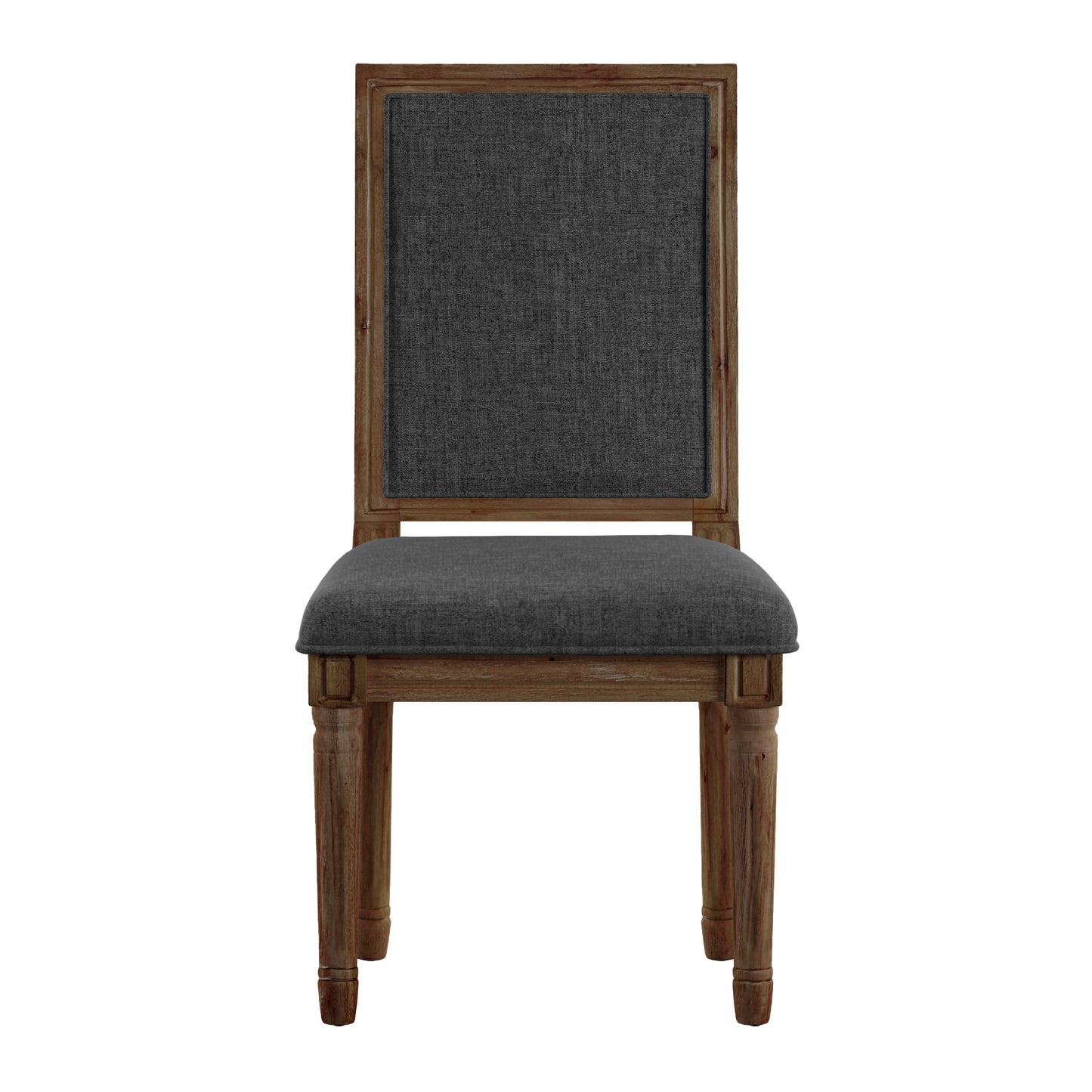 Rectangular Linen and Wood Dining Chairs (Set of 2) - Dark Gray Linen, Brown Finish