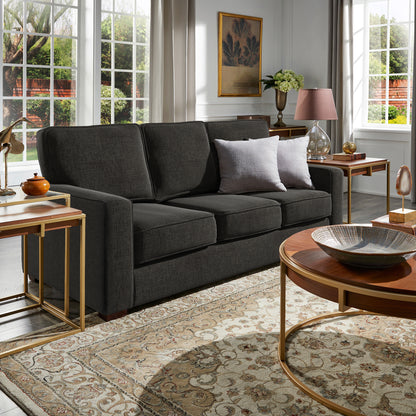 Modern Fabric Upholstered Square Arm Sofa - Sofa, Black Woven Fabric