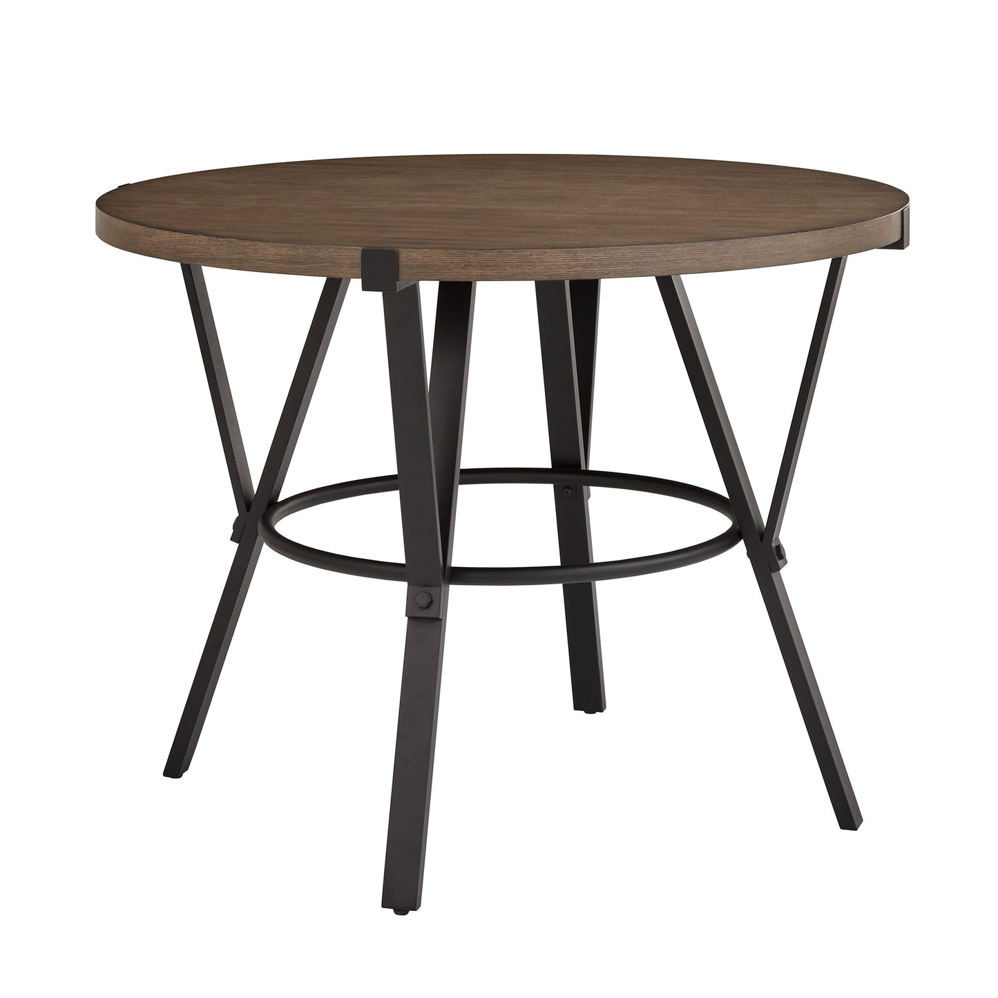 Black Finish Metal 36" Round Counter Height Table - Dark Brown Table Top