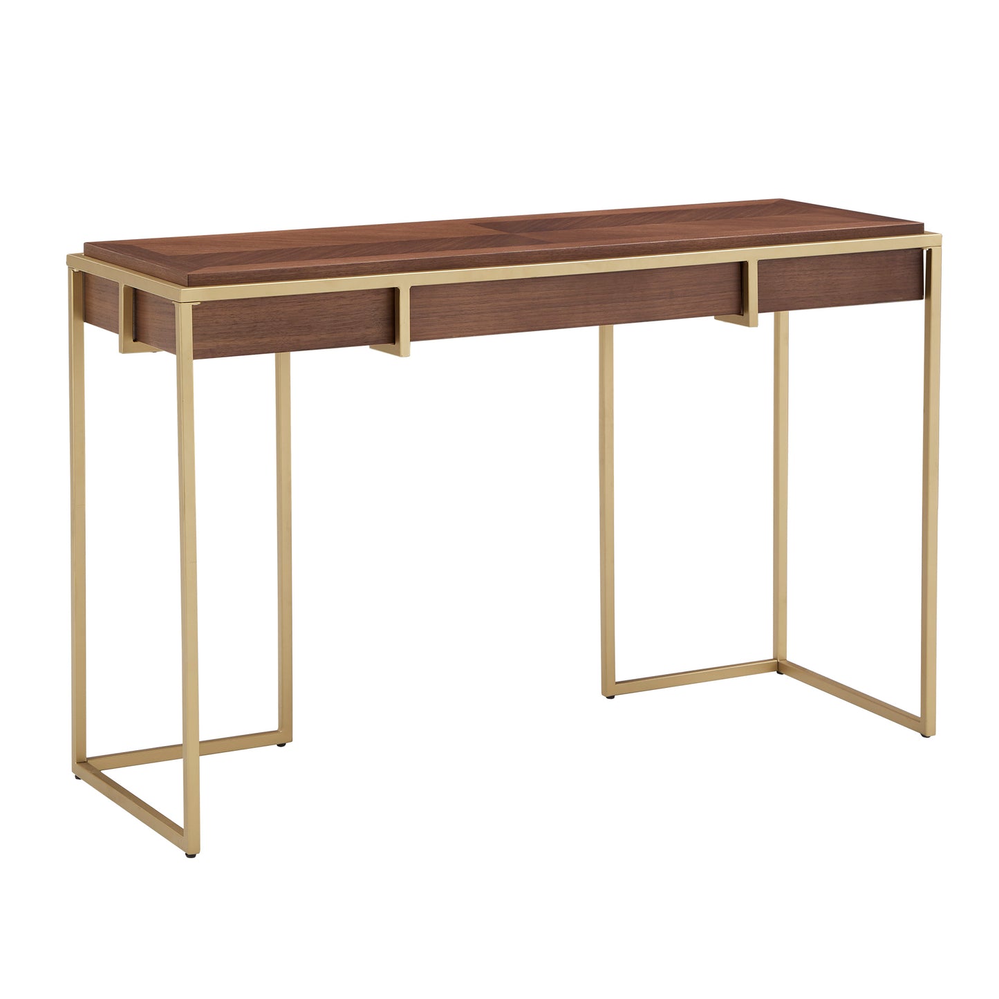 Natural Finish Gold Metal 1-Drawer Desk