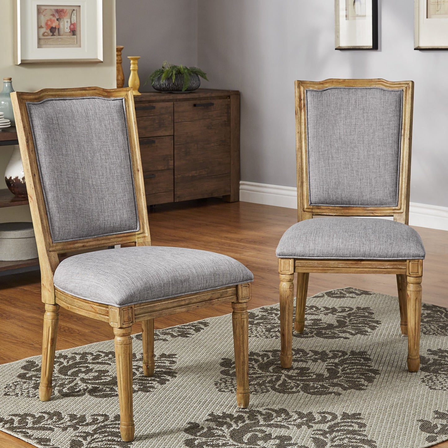 Round 7-Piece Dining Set - Gray Linan, Ornata Chair Backs