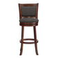 Upholstered Back Swivel Stool - 29" Bar Height, Cherry Finish, Dark Gray Linen