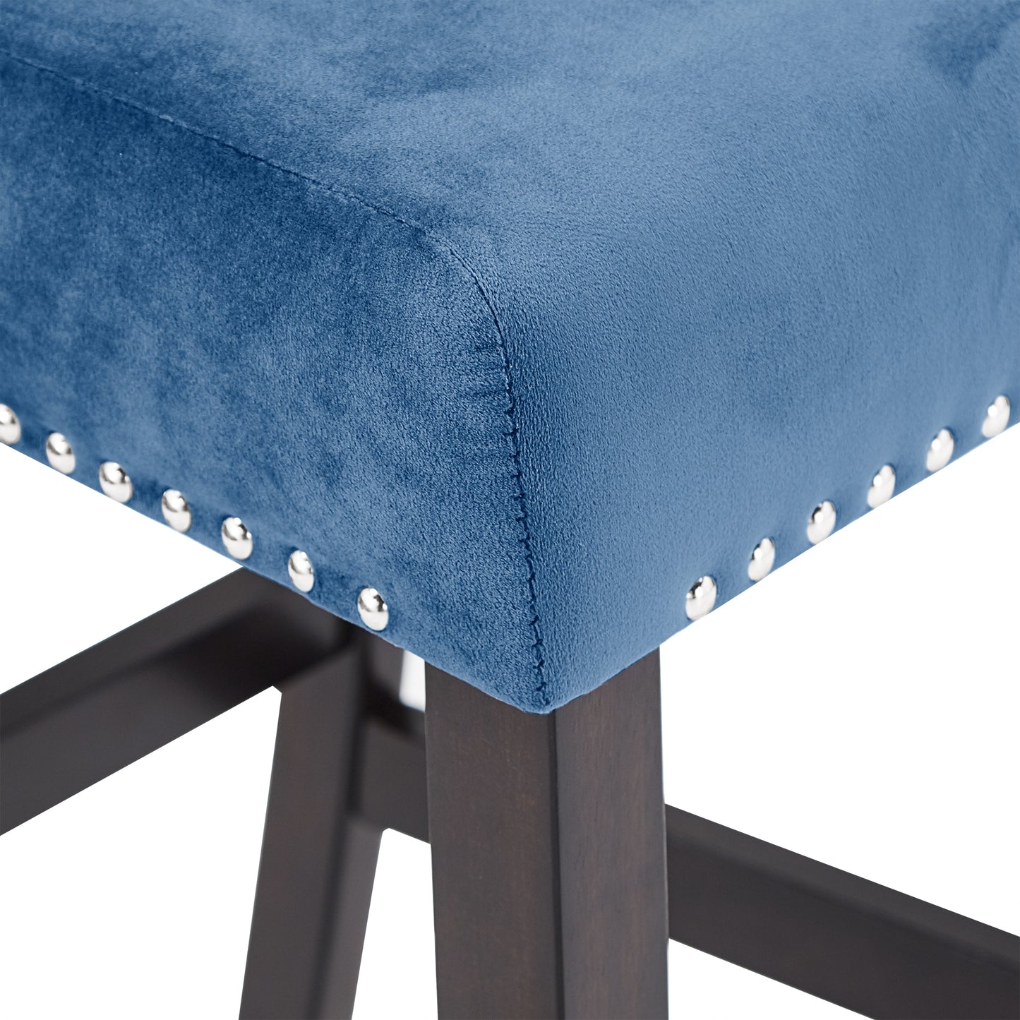 Nailhead Velvet Upholstered Chairs (Set of 2) - 24" Counter Height, Blue