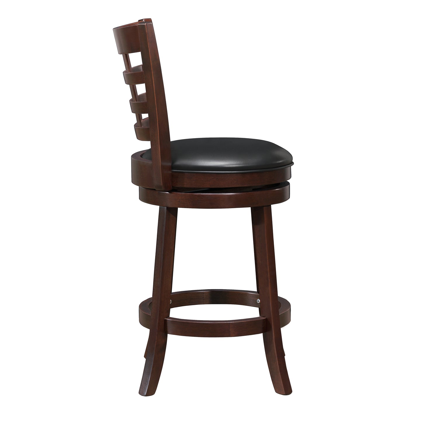 Window Back 24"H Swivel Counter Height Stool - Dark Cherry Finish, Black Faux Leather