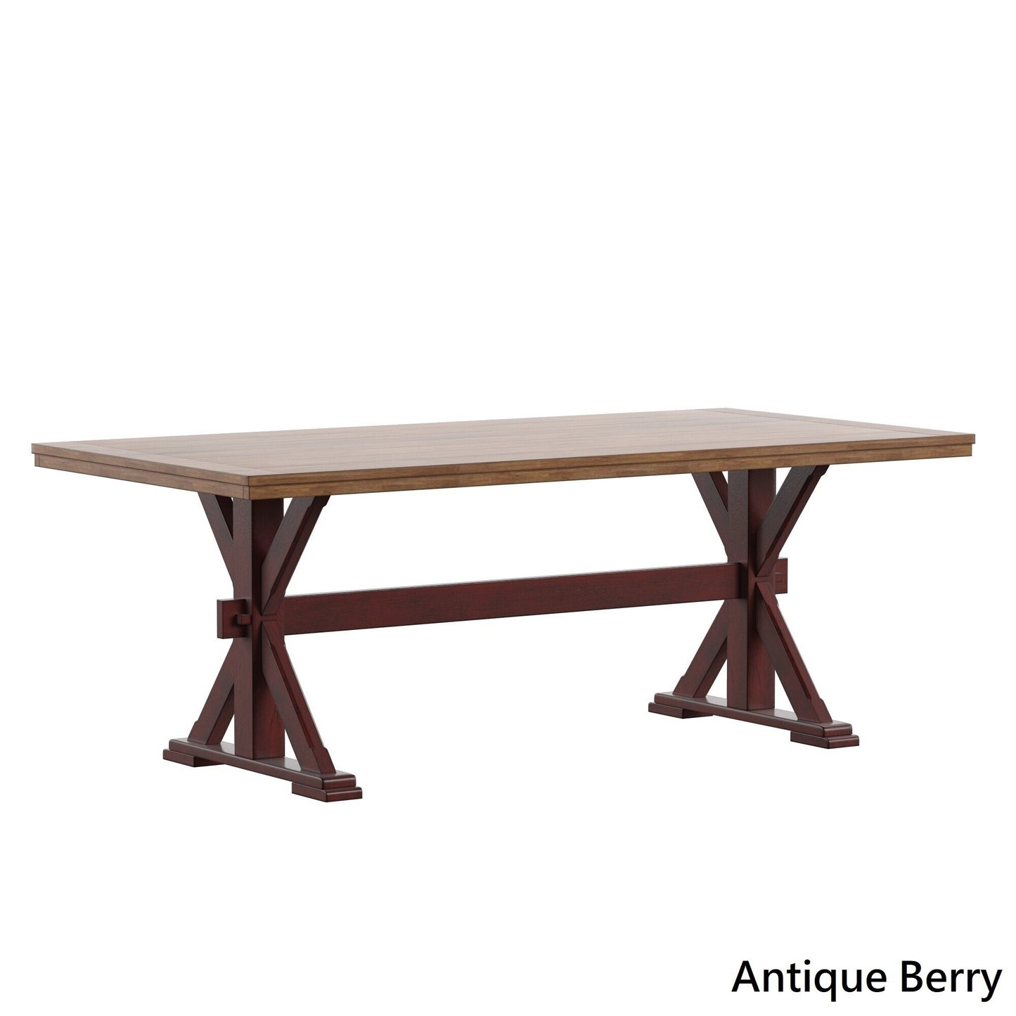 78-inch Oak Top Dining Table With X-Base - Oak Top with Berry Red Base