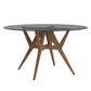 Round Walnut Dining Table - Smoked Glass Top