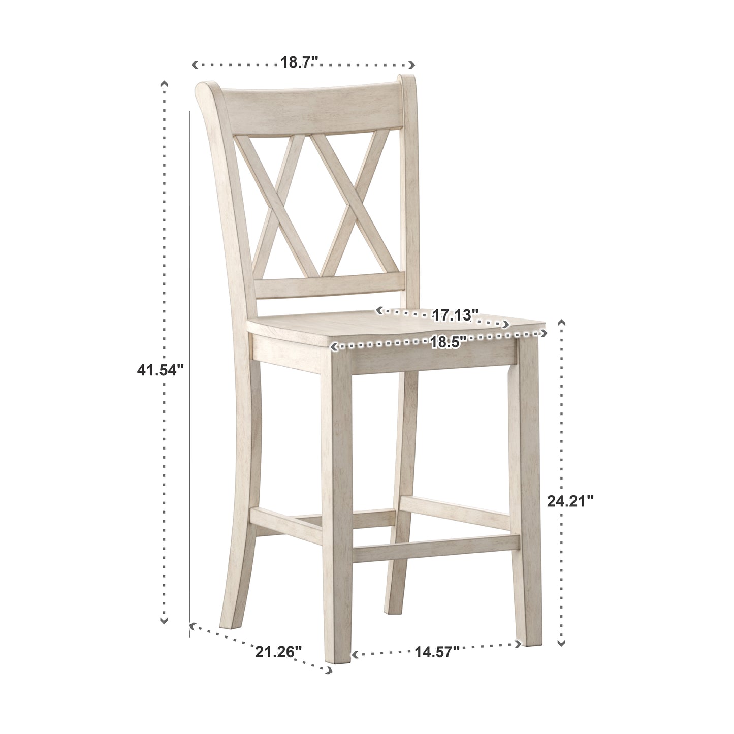 Antique Finish Drop Leaf Round Counter Height Dining Set - Antique White, Double X Back Chair, 3-Piece